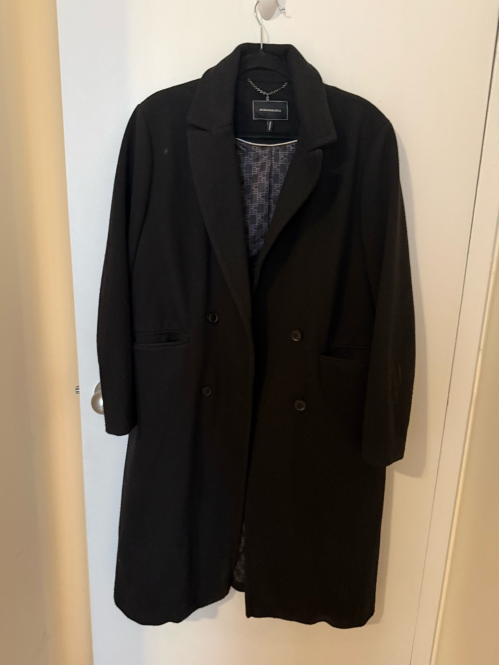 BCBG Black Double-Breasted Overcoat (Size Large)